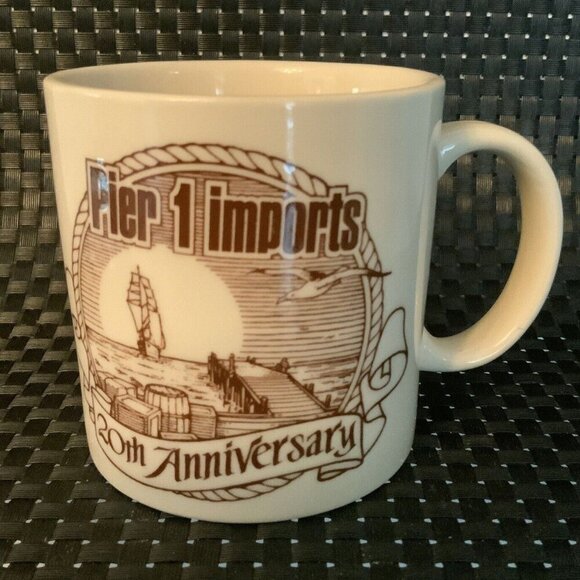 Pier 1 Imports 20th Anniversary Ceramic Coffee Mug Cup With Nautical Print - Picture 1 of 7